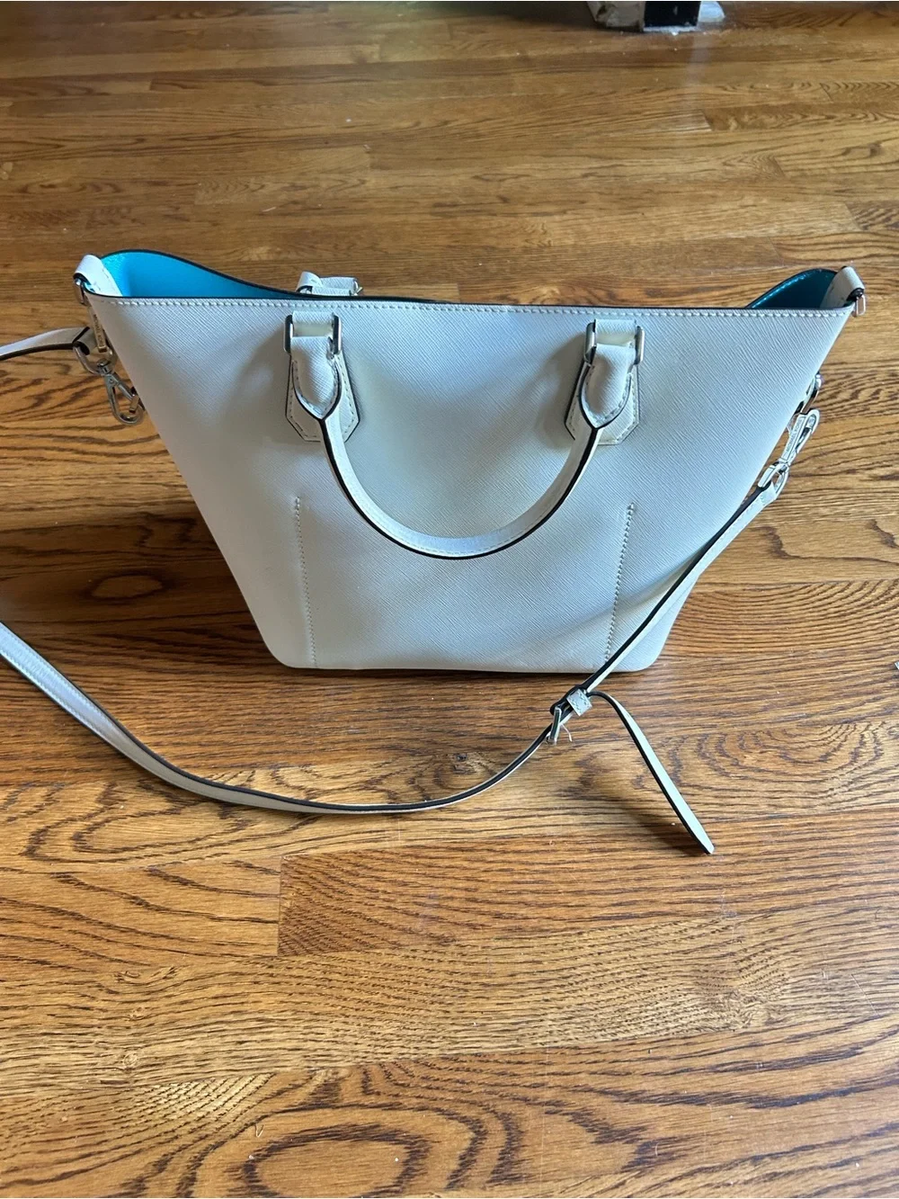 Michael Kors White Saffiano Leather Tote with Blue Interior Trim